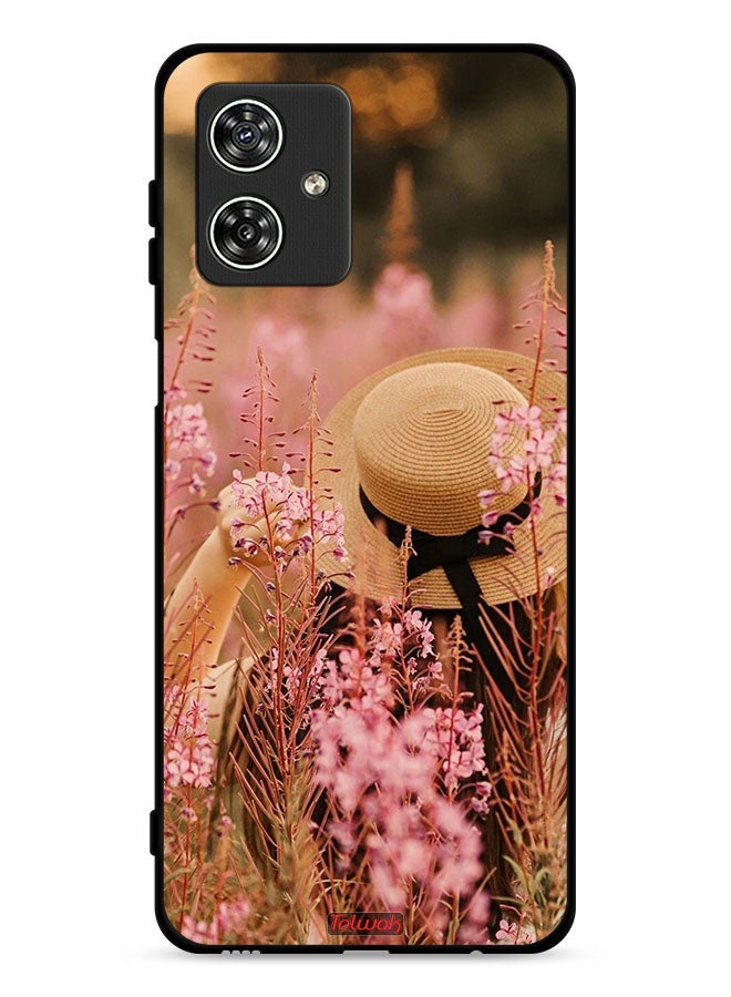 Tolwak غطاء حماية لموتورولا موتو G54 5G - فتاة ترتدي قبعة بين الزهور - Image 1