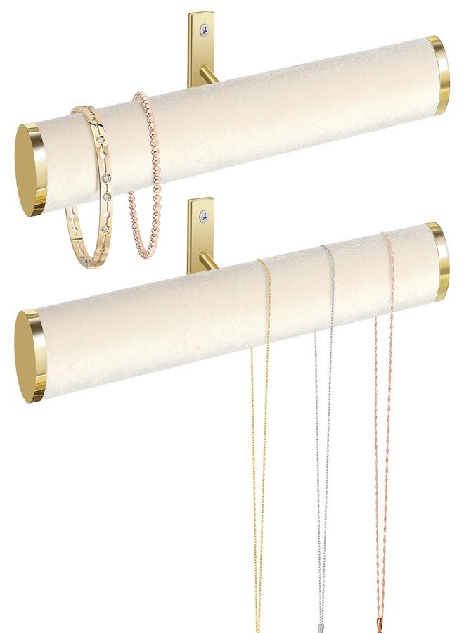 milylove Velvet Necklace Holder Wall Jewelry Organizer, 12" Hanging Necklace Organizer, 2 Pack Wall Mounted Necklace Hanger for Bracelets Bangles Display,Beige - Image 1