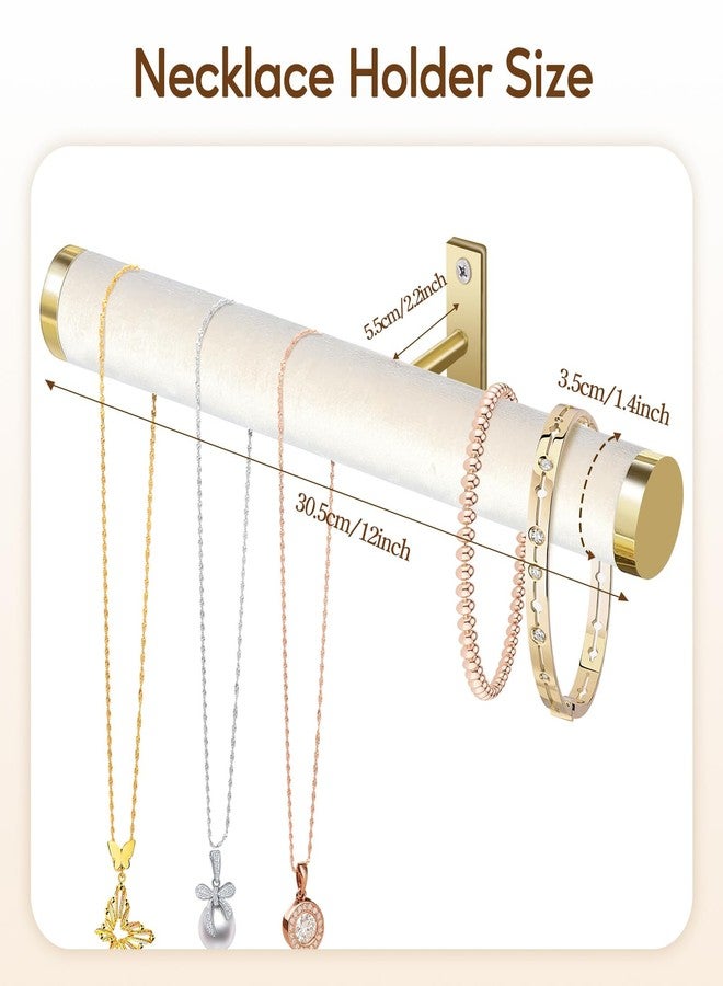milylove Velvet Necklace Holder Wall Jewelry Organizer, 12" Hanging Necklace Organizer, 2 Pack Wall Mounted Necklace Hanger for Bracelets Bangles Display,Beige - Image 3