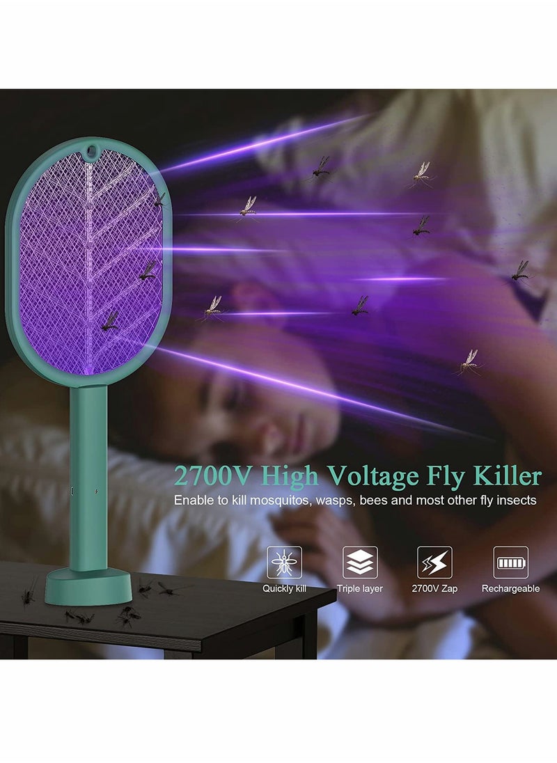 Excefore - Electric Fly Swatter Handheld/Standing/Wall Mounted Mosquito Killer with Base Smart Home Use USB Rechargeable LED Light 3 Layer Safety Mesh Fruit Fly Insect Trap Racket for Indoor Camping Outdoor - Image 1