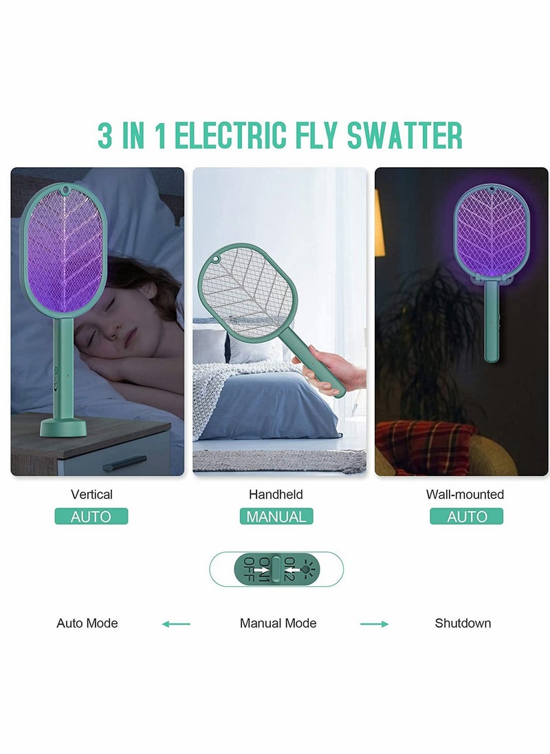 Excefore - Electric Fly Swatter Handheld/Standing/Wall Mounted Mosquito Killer with Base Smart Home Use USB Rechargeable LED Light 3 Layer Safety Mesh Fruit Fly Insect Trap Racket for Indoor Camping Outdoor - Image 1