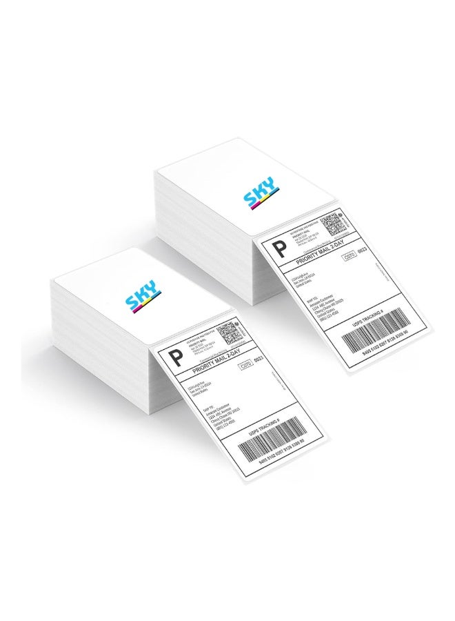 SKY 2-PCS 4" x 6" Thermal Shipping Label Fanfold Direct Thermal Labels with Perforations - Permanent Adhesive & Smoothly Printing - White Mailing Labels - Commercial Grade - 500 Labels per rolls - Image 1