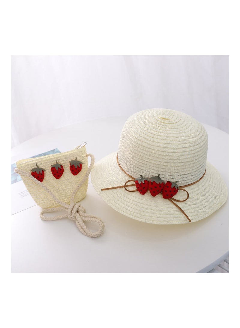 KUYING - Children's Cute Parent Child Beach Hat Straw Hat Bag Set Baby Sunshade Fisherman Hat Sun Hat - Image 1