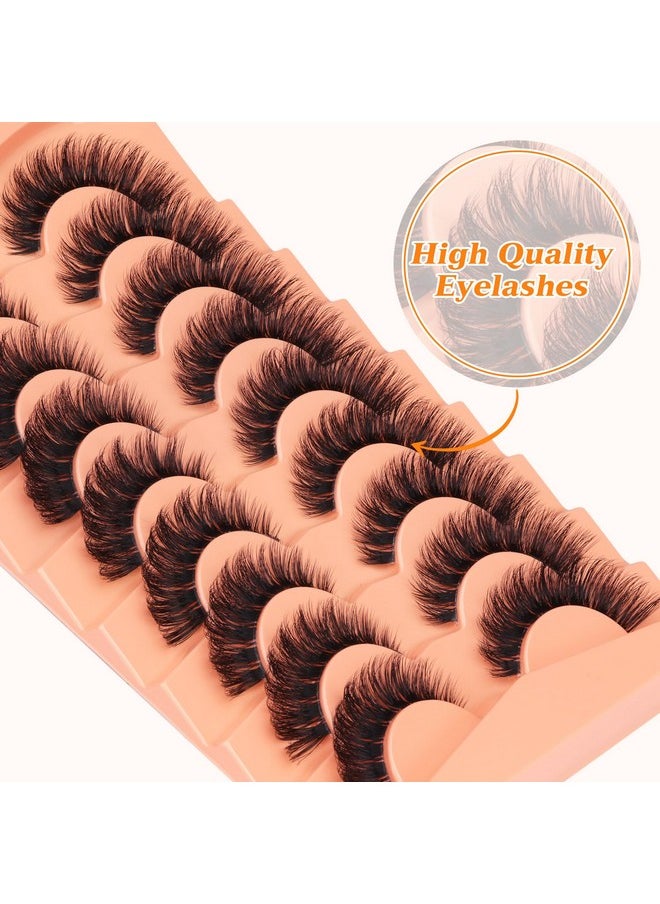 Newcally - False Eyelashes Russian Strip Lashes Wispy Mink Lashes Fluffy D Curl Fake Lashes Like Eyelash Extension Lash Strips 9 Pairs Pack - Image 1