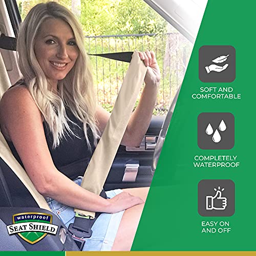 Waterproof SeatShield Seatbelt Covers - Removable Car Seat Belt Cover for Women, Men, Kids - Tan 20 in Long Waterproof Seat Belt Cushion with Protection from Sweat and Odor for All Vehicles - Image 2