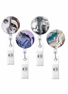 KASTWAVE Marble Badge Clip, Badge Holder Retractable Id Card Badge Holder With Alligator Clip, Name Nurse Decorative Badge Reel Clip On Card Holders 4 Pack Art Marble  - Image 1