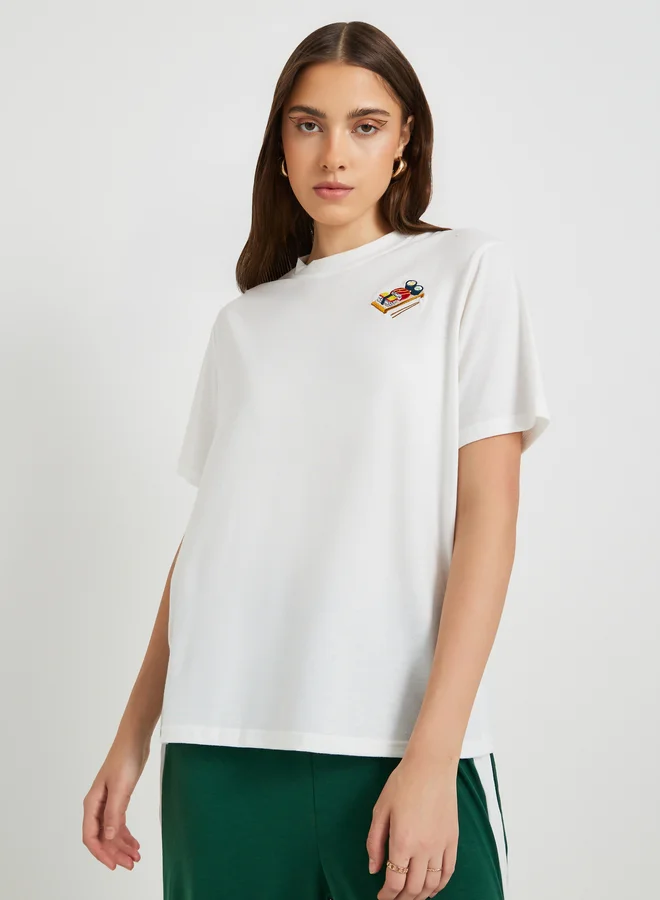 Take Two Take Two Embroidered Round Neck Short Sleeve T-Shirt