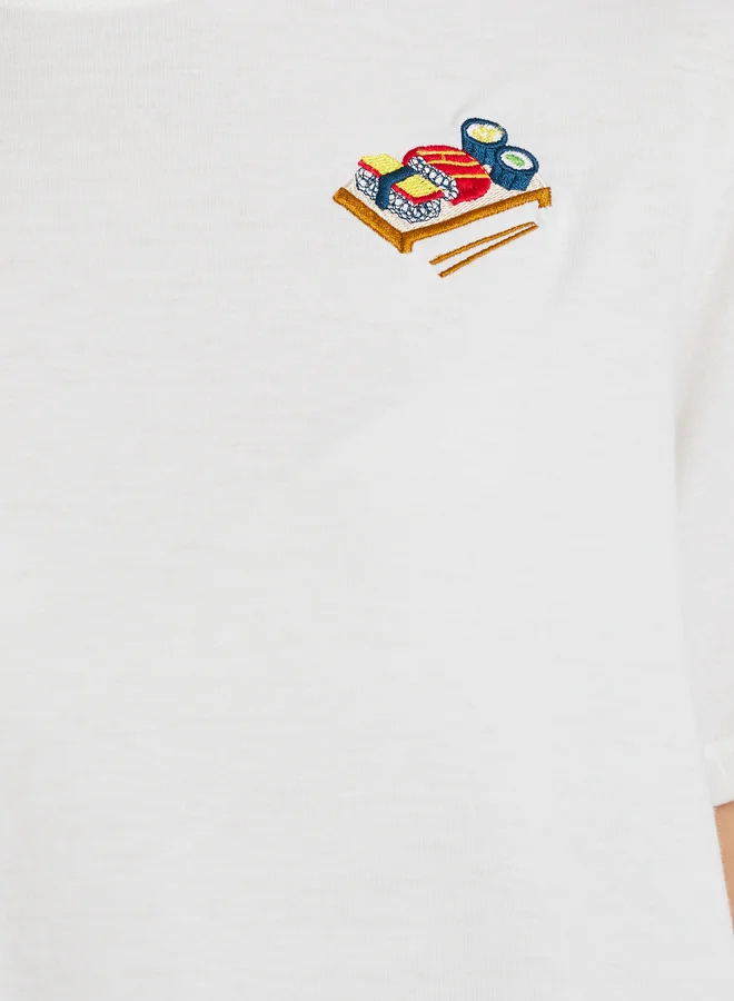 Take Two Take Two Embroidered Round Neck Short Sleeve T-Shirt