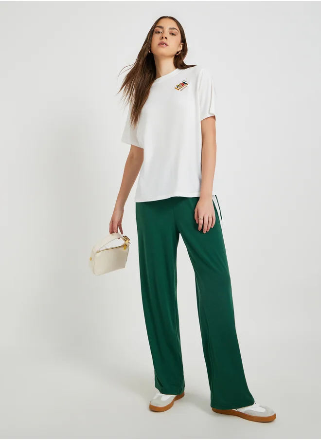 تايك تو Take Two Embroidered Round Neck Short Sleeve T-Shirt