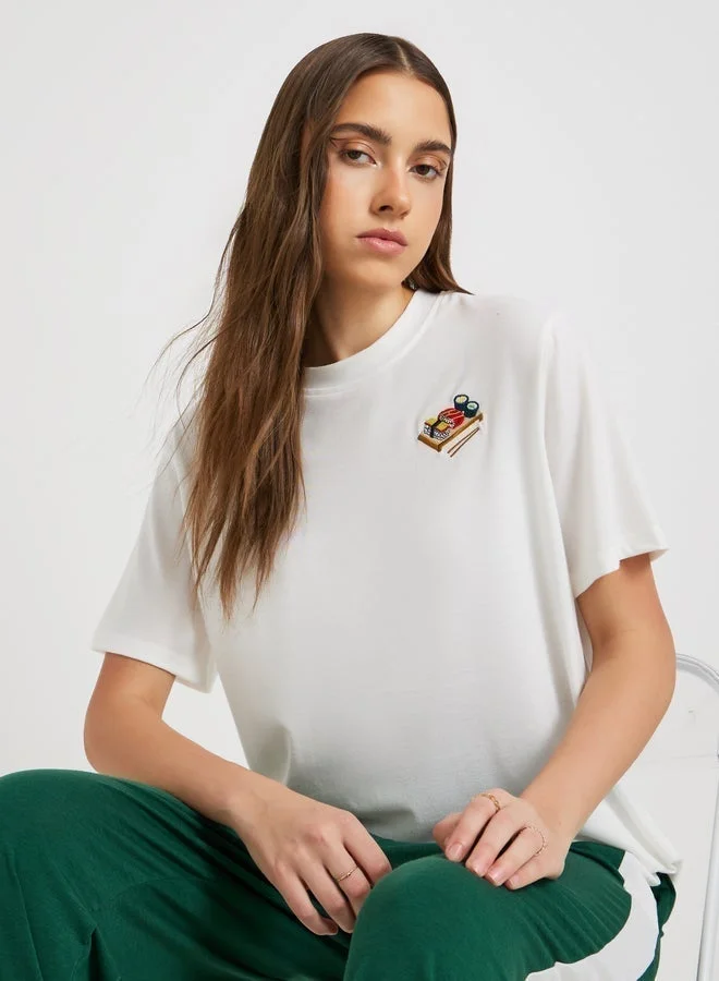 Take Two Take Two Embroidered Round Neck Short Sleeve T-Shirt