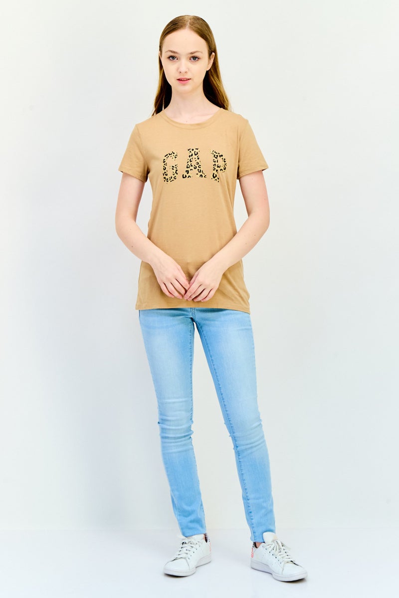 GAP Women Crew Neck Short Sleeve Graphic Print T Shirt, Tan - Image 4