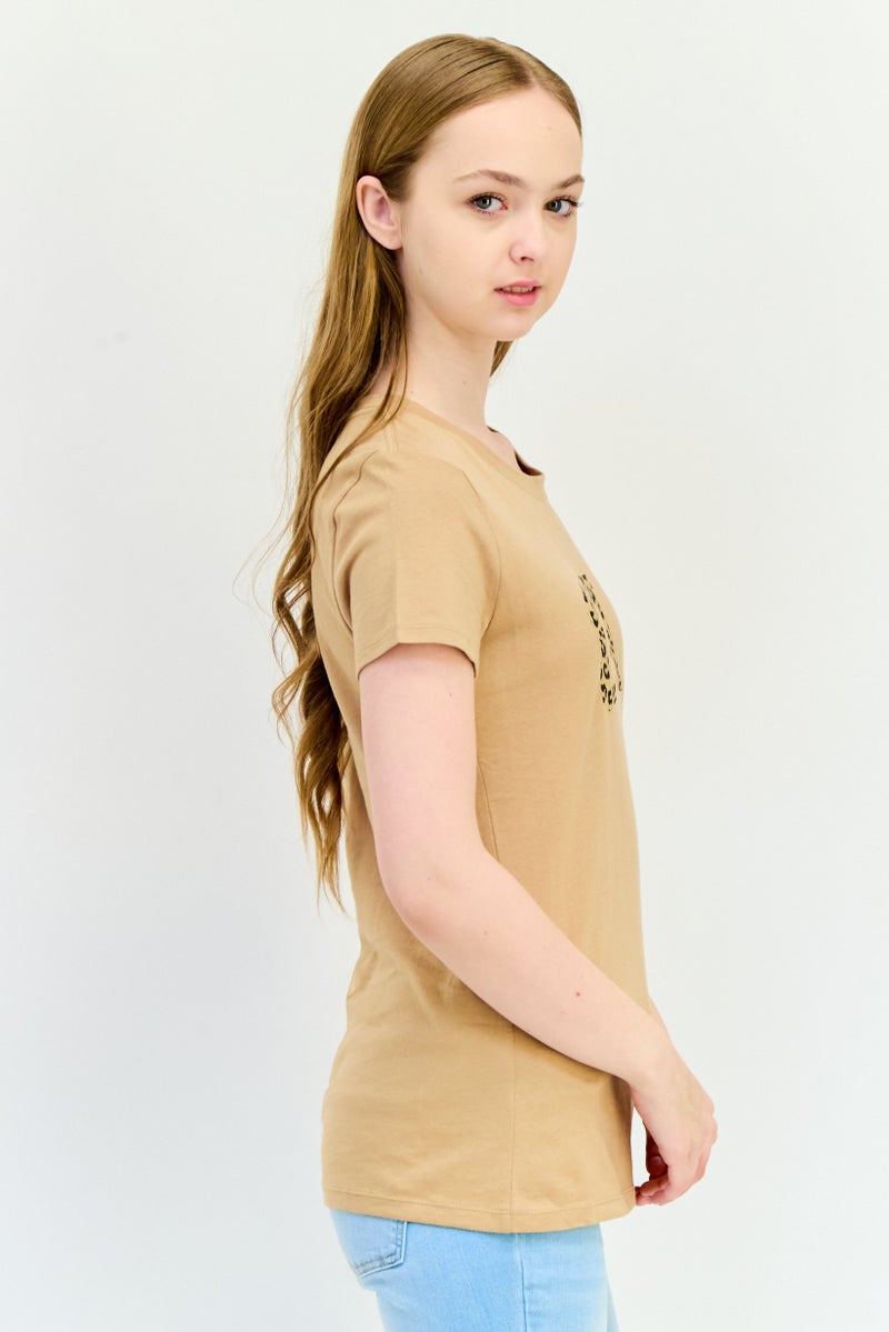 GAP Women Crew Neck Short Sleeve Graphic Print T Shirt, Tan - Image 2