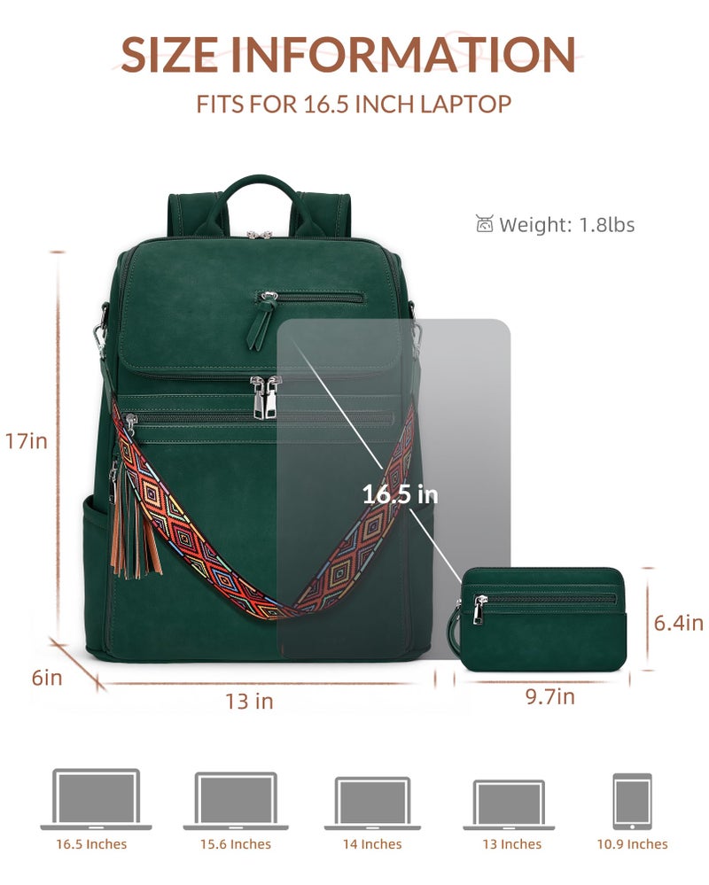 SYTRAH Leather Laptop Backpack for Women Designer Laptop Bag, 16.5 inch Travel Computer Backpacks Purse with Tassel for Work Business with Satchel Purse Green - Image 4