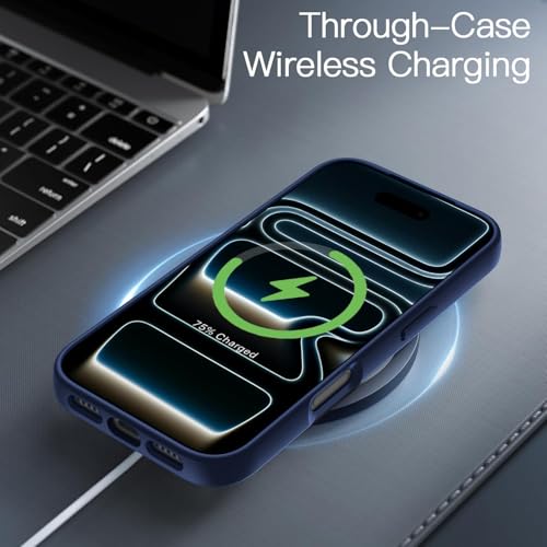 VONZEE Back Cover Case Compatible with iPhone 17 Pro Max, Luxury Retro Flowers Floral Clear for Magnetic Wireless Charging Case Shockproof PC+TPU Cute Glossy Shiny Cover for Girls|6.9''|Navy Blue - Image 3