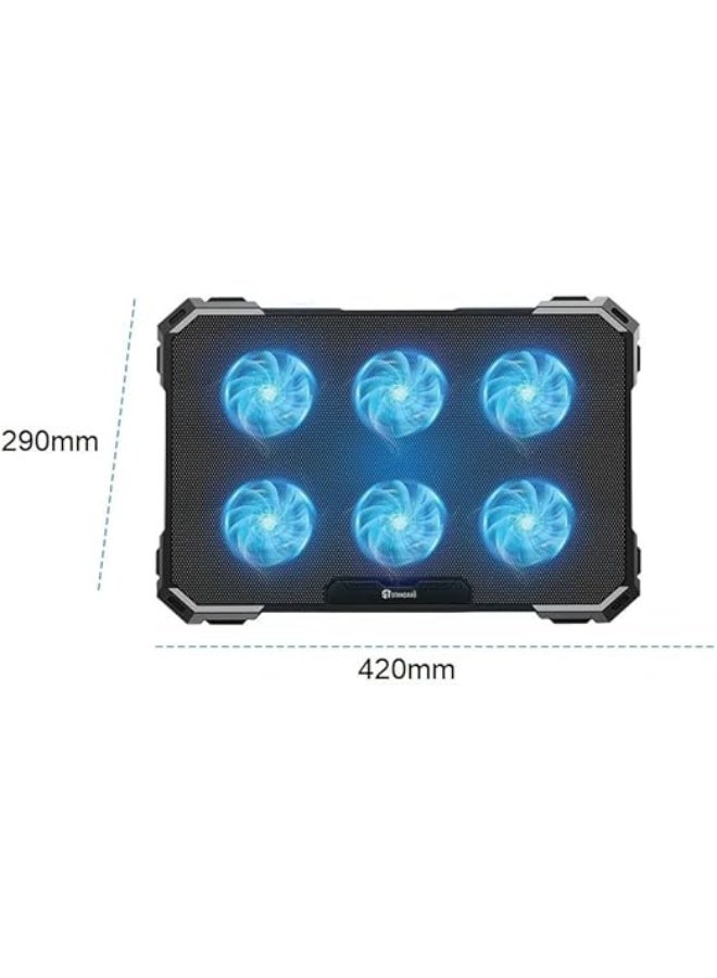 Gaming Laptop Cooling Pad Stand – 6 Powerful LED Fans, Iron Mesh, Dual USB Ports – Supports 12″ to 17″ Devices - Image 2