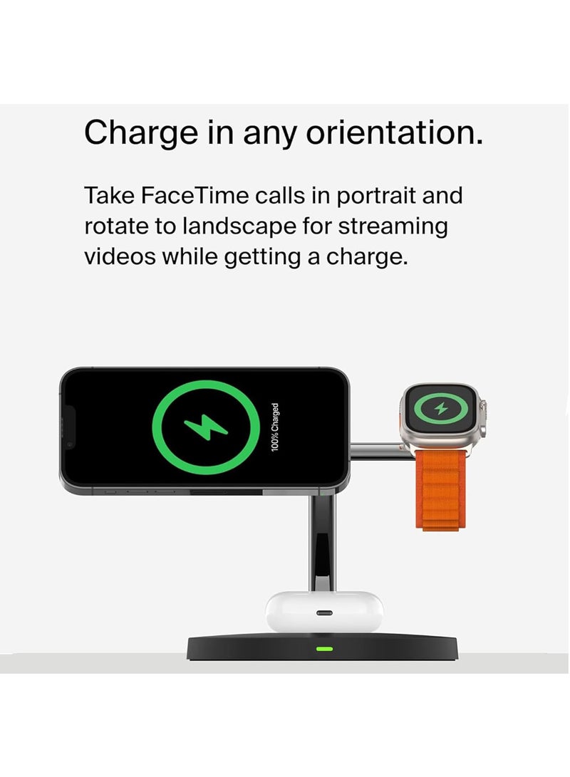 Hihonor Magnetic Wireless Charging Station, 3 in 1 Wireless Charger for Phone 15W Charger Holder Support for Phone 15 14 13 12 Pro Max, Watch 9/8/7/6/SE/5/4/3, Earbuds 3/2/Pro, White  - Image 1