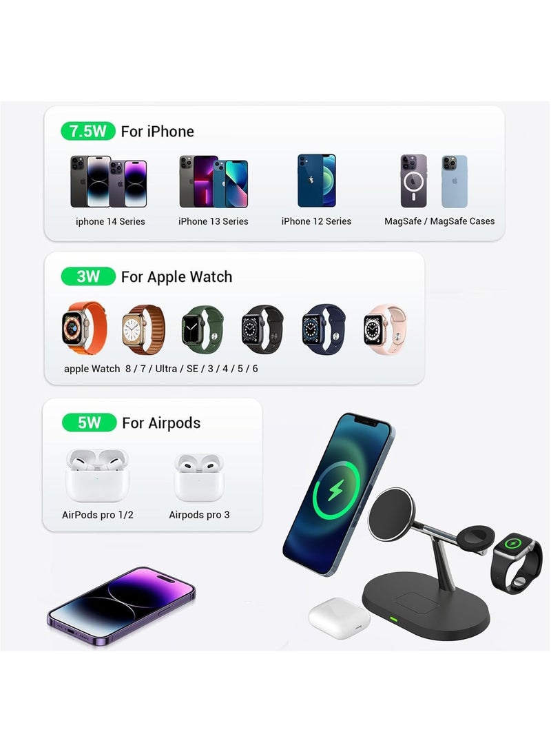 Hihonor Magnetic Wireless Charging Station, 3 in 1 Wireless Charger for Phone 15W Charger Holder Support for Phone 15 14 13 12 Pro Max, Watch 9/8/7/6/SE/5/4/3, Earbuds 3/2/Pro, White  - Image 3