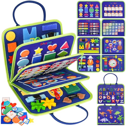 Asten Busy Board Montessori Toys for Toddlers Busy Book Sensory Board Quiet Books Educational Activity Book for 3 4 5 Year Old Gifts for Boys Girls Kids Toddler Travel Toys for Airplane Car Blue - Image 1