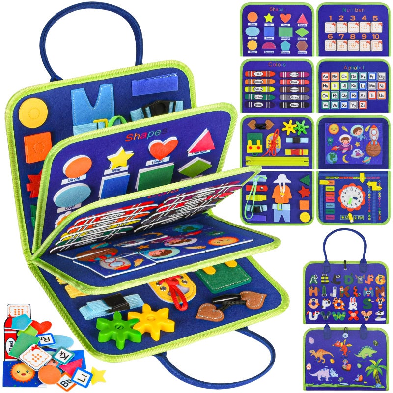 Asten Busy Board Montessori Toys for Toddlers Busy Book Sensory Board Quiet Books Educational Activity Book for 3 4 5 Year Old Gifts for Boys Girls Kids Toddler Travel Toys for Airplane Car Blue - Image 3