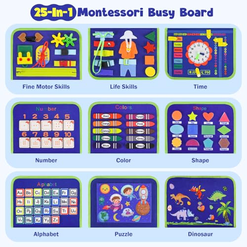 Asten Busy Board Montessori Toys for Toddlers Busy Book Sensory Board Quiet Books Educational Activity Book for 3 4 5 Year Old Gifts for Boys Girls Kids Toddler Travel Toys for Airplane Car Blue - Image 5