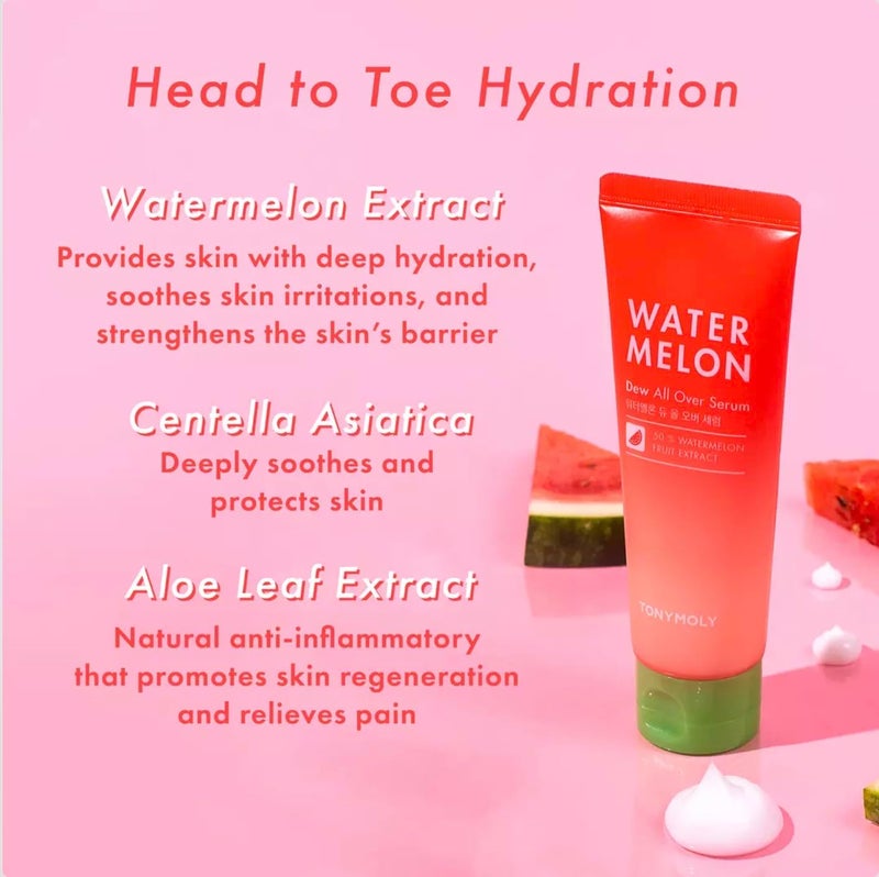 TONYMOLY Watermelon Dew All Over Body & Face Serum, Hydrating Serum for Glowing Skin, Korean Skincare, Watermelon Extract, Aloe Leaf Extract, & Centella Asiatica, All Skin Types, 4 oz - Image 3