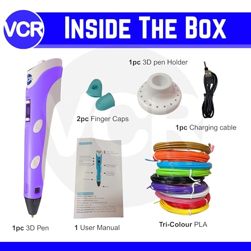 VCR Purple 3D Pen with USB Power | Pack of 3 x 3 Meters + Pack of 10 x 5 Meters in Length | Filament for 3D Pen - Adjustable Temperature for 1.75mm PLA - Perfect for DIY Craft - Image 2