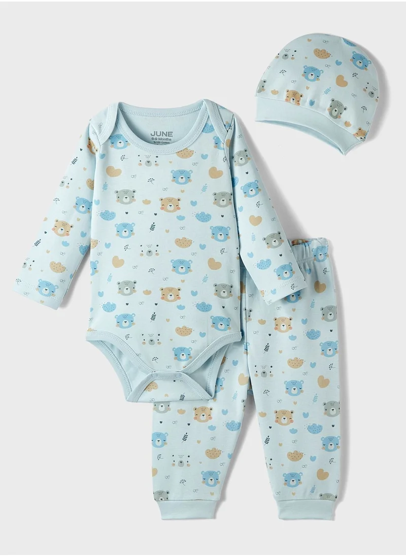 JUNE Kids 3 Piece Printed Newborn Set