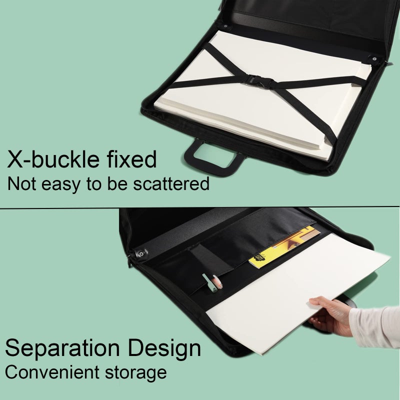 Acocony 11x17 Portfolio with Zipper Closure PP Material Oxford Cloth Edge Waterproof Black 1 Pack - Image 3
