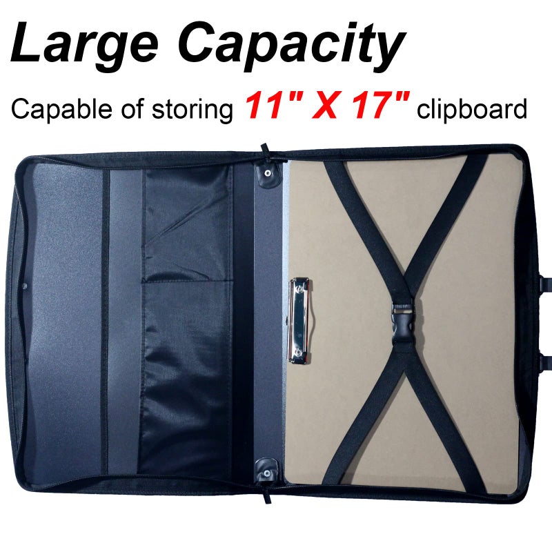 Acocony 11x17 Portfolio with Zipper Closure PP Material Oxford Cloth Edge Waterproof Black 1 Pack - Image 4