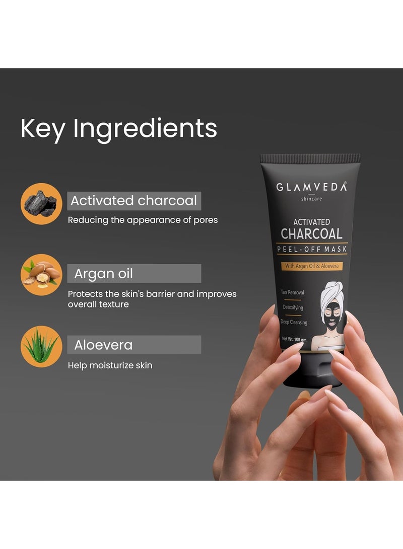 Glamveda Activated Charcoal Peel Off Mask | Cleans Pores, Removes Blackheads & Tanning | Anti Pollution | Pimples| Acne | No Parabens Enriched With Argan Oil & Vitamin E 100gm - Image 4