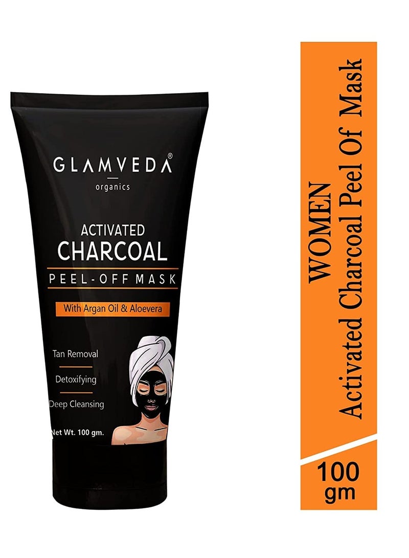 Glamveda Activated Charcoal Peel Off Mask | Cleans Pores, Removes Blackheads & Tanning | Anti Pollution | Pimples| Acne | No Parabens Enriched With Argan Oil & Vitamin E 100gm - Image 1