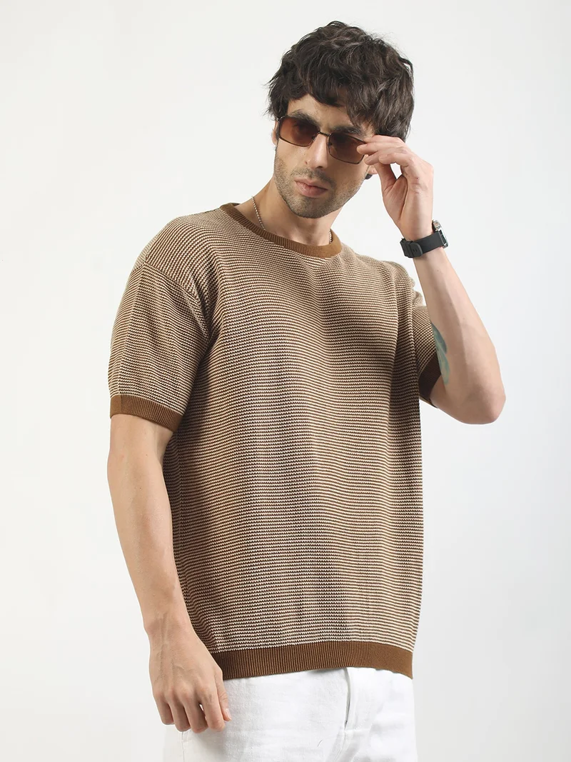 Maniac  Maniac Mens Chameleon Printed Round Neck Half Sleeve Biscuit and Yellow Cotton T-Shirt for Men | Best Price UAE