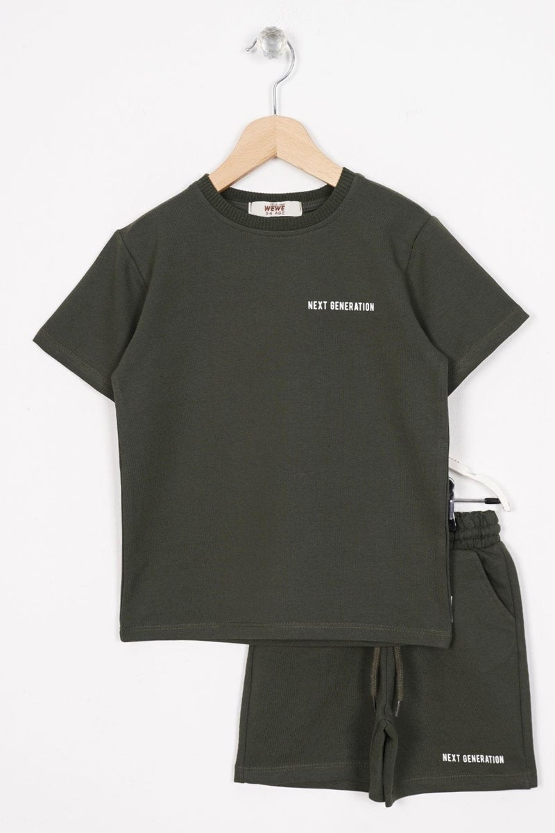 Zepkids Crew Neck Short Sleeve Khaki Color Boy Shorts Set  - Image 1