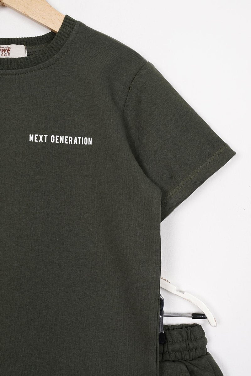 Zepkids Crew Neck Short Sleeve Khaki Color Boy Shorts Set  - Image 3