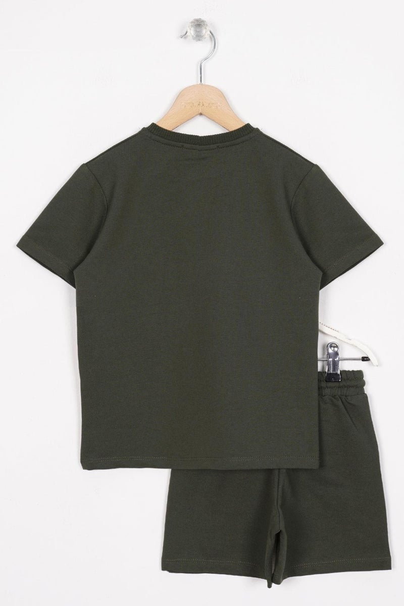Zepkids Crew Neck Short Sleeve Khaki Color Boy Shorts Set  - Image 2