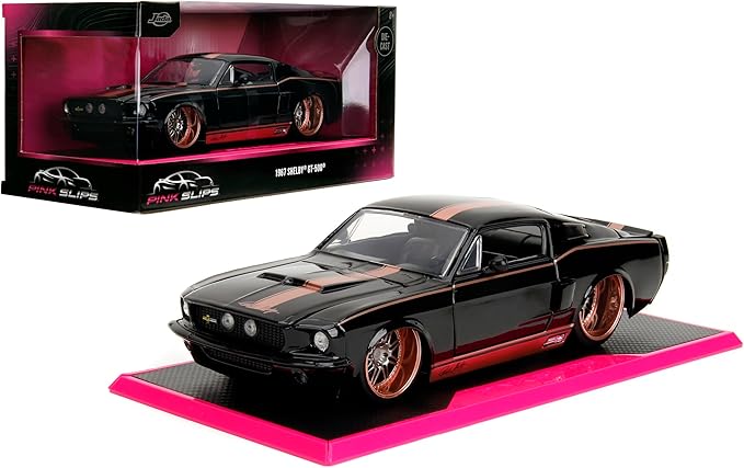 JADA Toys Pink Slips 1967 Shelby GT 500 Die-Cast Car with Base, Toys for Kids and Adults – 1:24 Scale, Black - Image 1