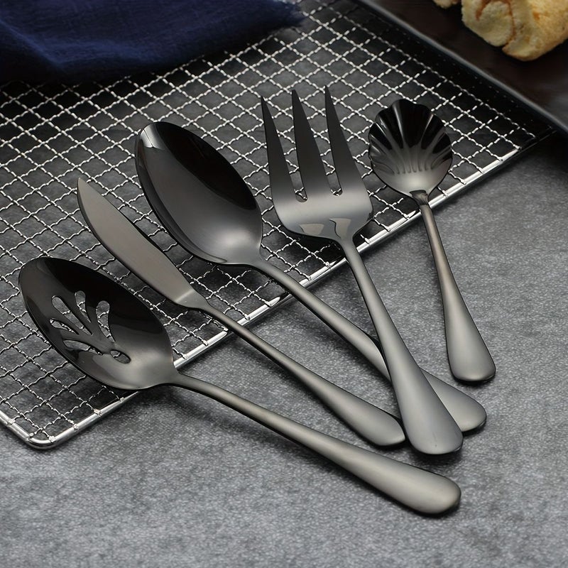 Set Of 6 Golden Color Stainless Steel Serving Utensils Easy Clean Dishwasher Safe For Parties Buffets - Image 5