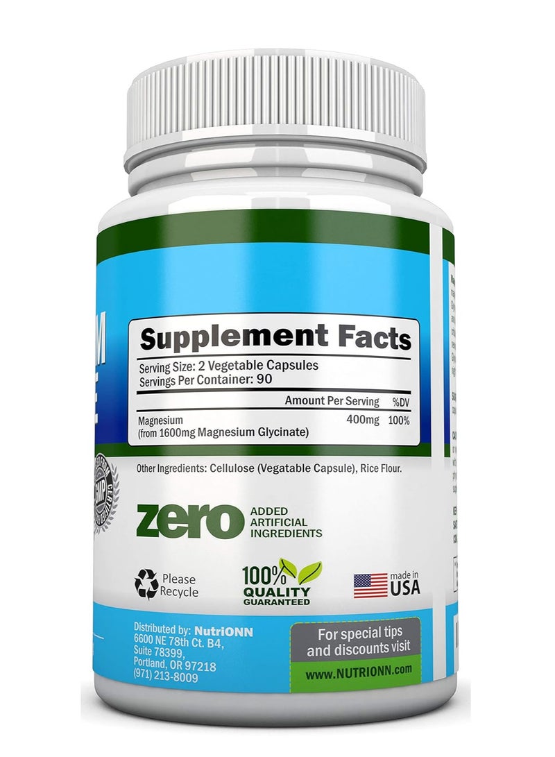 NutriONN Magnesium Glycinate - 1600 mg - 180 Vegan Capsules - Maximum Absorption - Chelate Vegan Supplement - High Bioavailability - Great for Sleep, Heart Health, Muscle Cramps and Bone Strength - Image 2