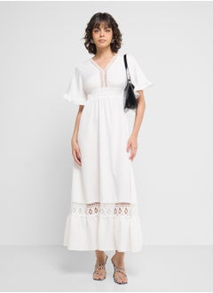 ELLA Flouncy Sleeved Dress With Lace Inserts  - Image 4