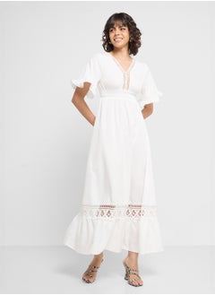 ELLA Flouncy Sleeved Dress With Lace Inserts  - Image 1