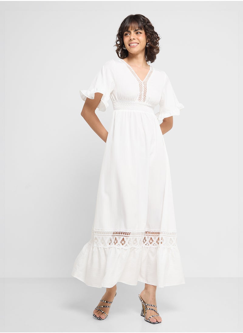 ELLA Flouncy Sleeved Dress With Lace Inserts  - Image 1