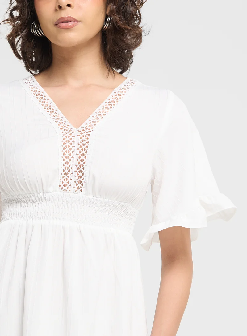 ELLA Eyelet Flutter Sleeve Dress