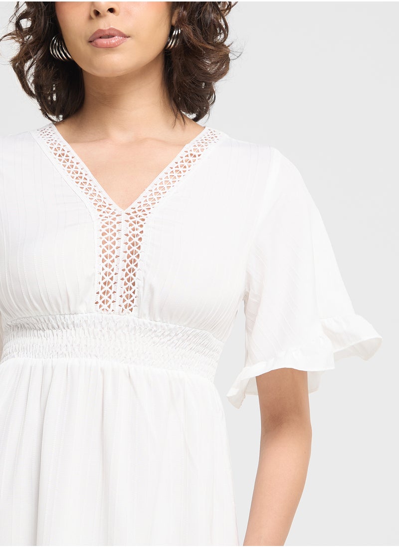 ELLA Flouncy Sleeved Dress With Lace Inserts  - Image 3