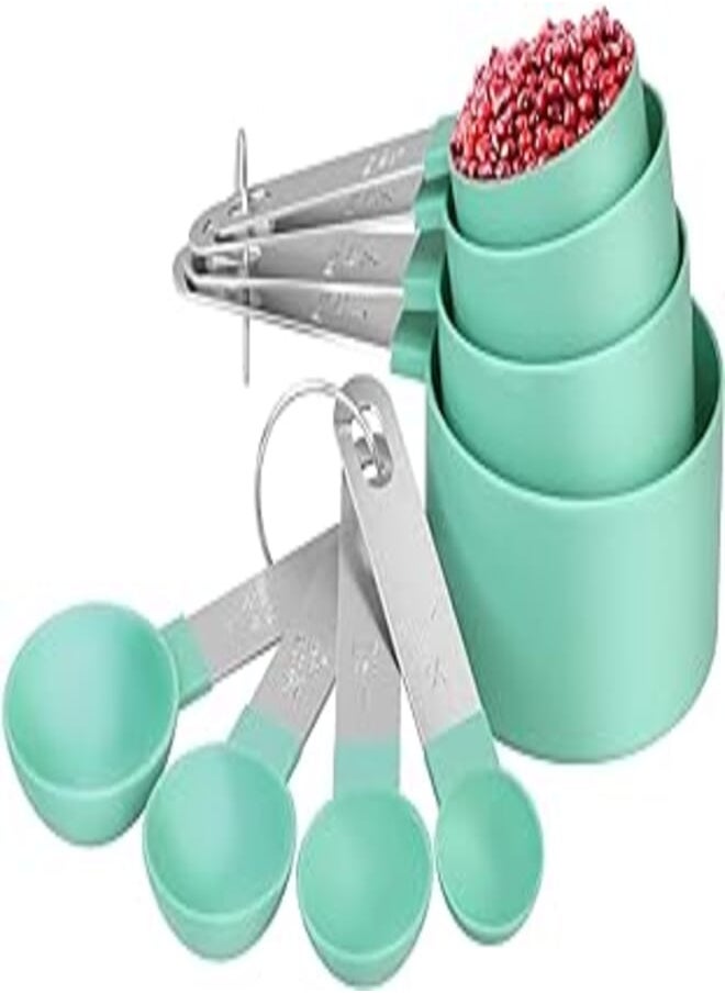 Generic - Measuring Cups and Spoons Set of 8 - Plastic Measuring Cup and Spoon with Stainless Steel Handle, Measuring Tool for Liquids and Solids (Teal) - Image 1