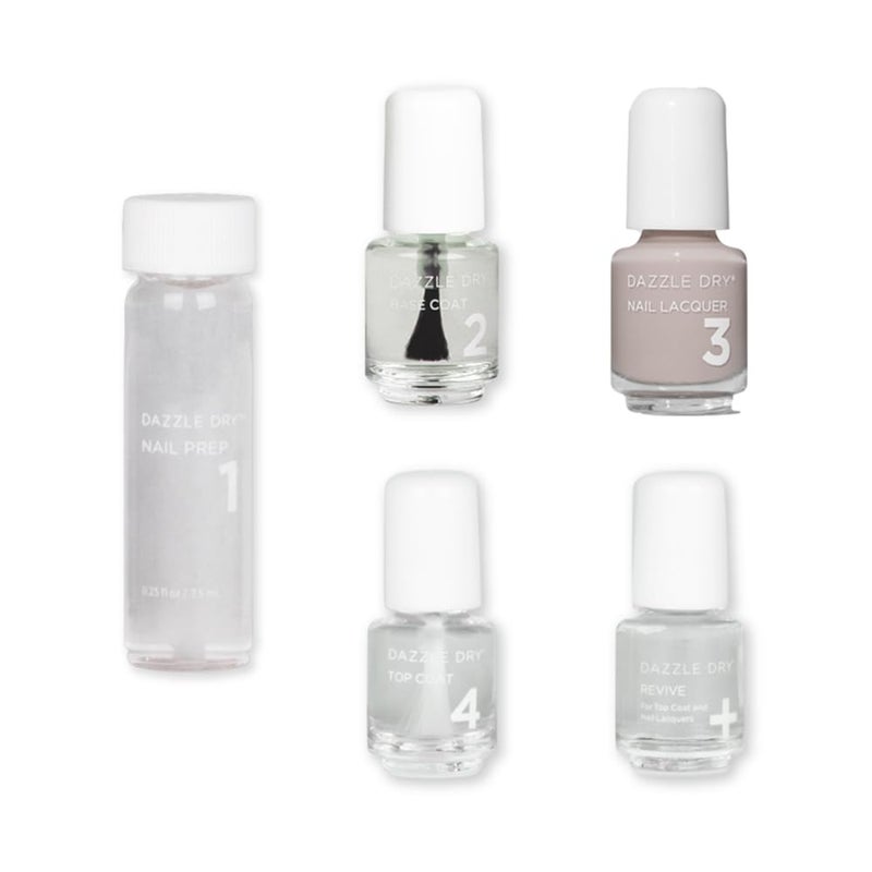 Dazzle Dry Mini Kit 4 Step System - Broadway Beige, a cool and medium greige with purple undertones. Full coverage cream. (5 Piece Kit / 5 Manicures) - Image 1