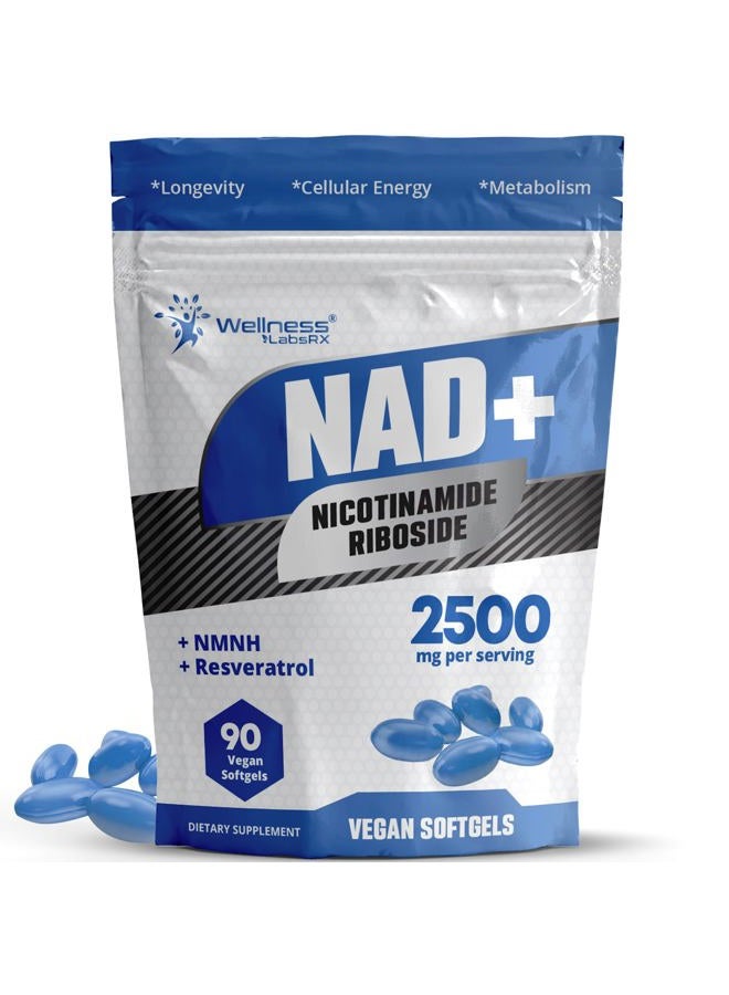 WELLNESS LABSRX NAD+ Supplement - 3rd Party Tested NMNH Supplement Softgels - NAD Resveratrol 2500mg - NAD Supplements for Anti-Aging, Longevity & Cell Health - Image 1