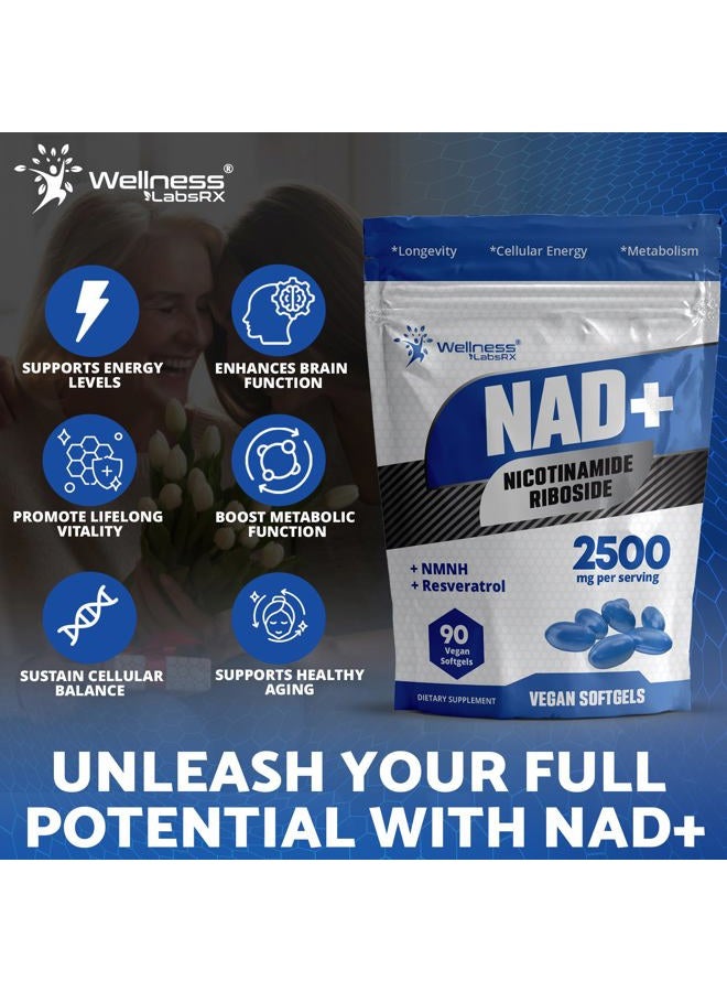WELLNESS LABSRX NAD+ Supplement - 3rd Party Tested NMNH Supplement Softgels - NAD Resveratrol 2500mg - NAD Supplements for Anti-Aging, Longevity & Cell Health - Image 4