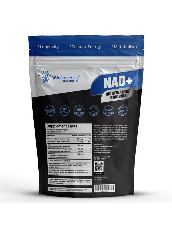WELLNESS LABSRX NAD+ Supplement - 3rd Party Tested NMNH Supplement Softgels - NAD Resveratrol 2500mg - NAD Supplements for Anti-Aging, Longevity & Cell Health - Image 2