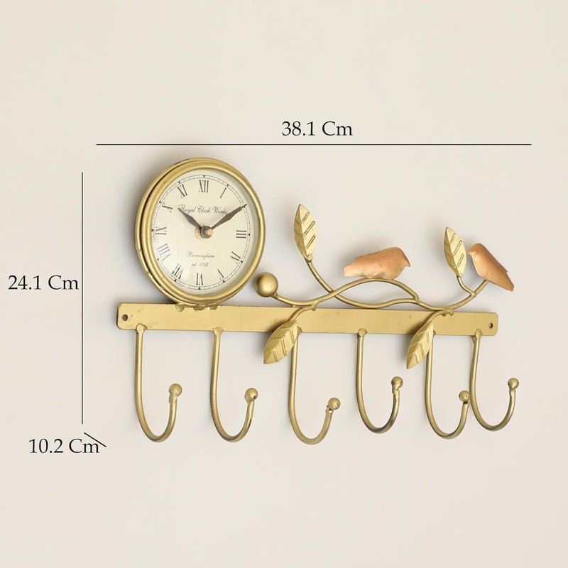 vedas Multicolor Metal Singing Bird on Tree with Clock Wall Hooks for Keys 6 Hooks RackHolder for Kitchen Utensil Wall Mounted Key Holder Key Rack Key Hanger Bathroom Towel Hooks - Image 3
