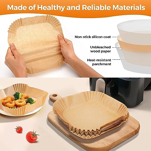 ARLICORPING Air Fryer 100Pcs Disposable Squar Paper Liner, Non-Stick Disposable and Baking Paper for Air Fryer Oil-Proof,for Baking Roasting Microwave - Image 3